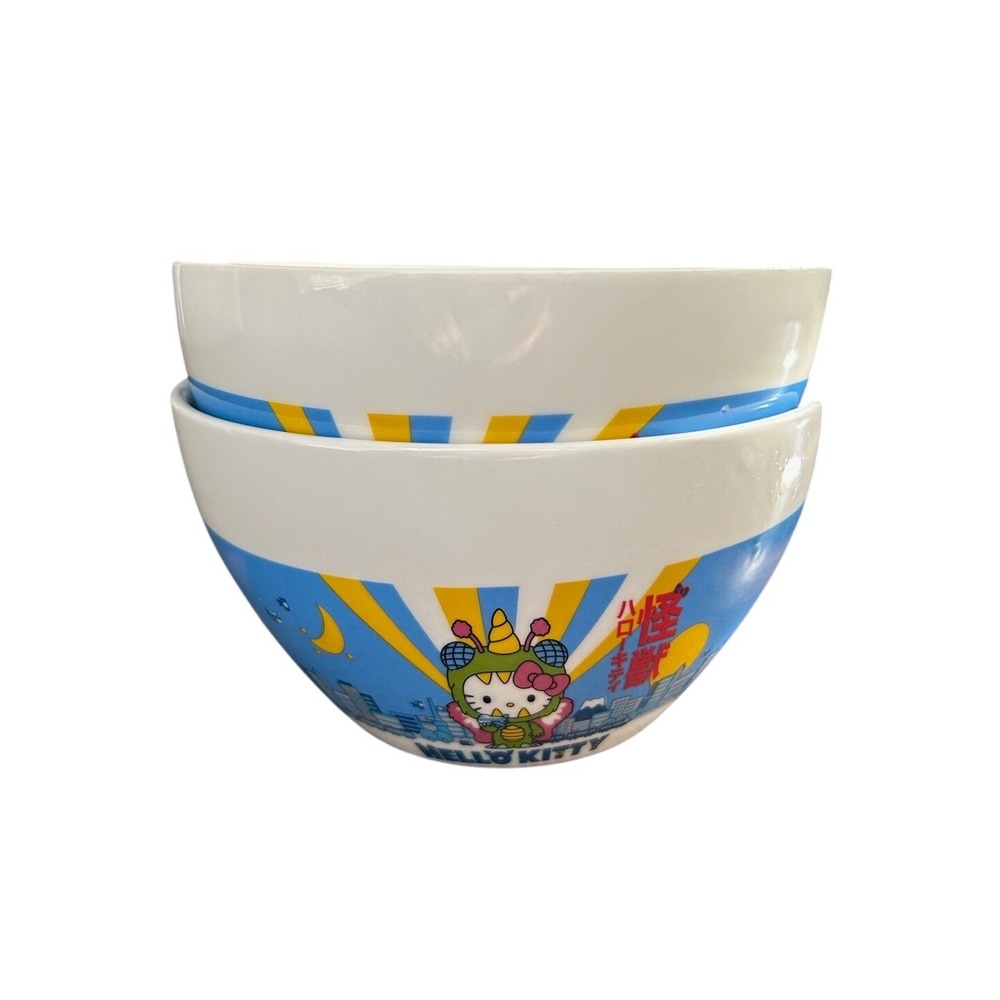 Sanrio‎ Hello Kitty Kaiju Monster Ceramic Ramen Noodle Bowl Set of 2 6 in.